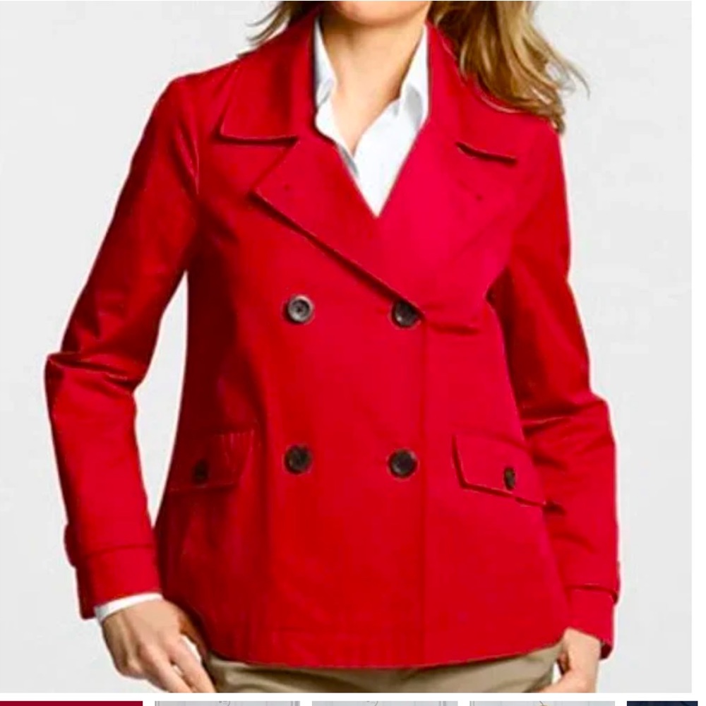 Lands End Red Double-Breasted Peacoat Style Rain Coat Jacket - Picture 1 of 15